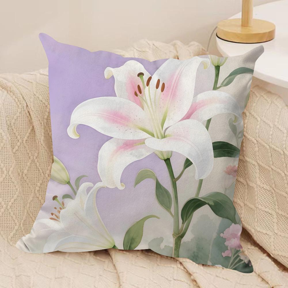 Classic Lily Cushion Cover Short Plush Doublesided Print Square Throw Pillow Covers Sofa Home Cushion Decor