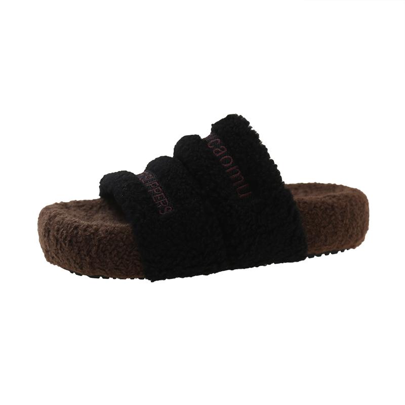 Fashion 2025 Thick Soled Fluffy Slippers Women's Outdoor Wear Indoor Household Slippers 2025 New Autumn And Winter Slippers