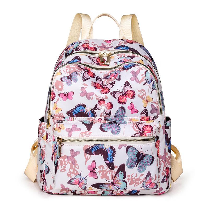 Fashion Sweet Cherry Butterfly Backpack Soft Nylon Fabric Women's Shoulder Bag Cute Versatile Teenager Girl School Bag Leisure Outdoor Travel Rucksack