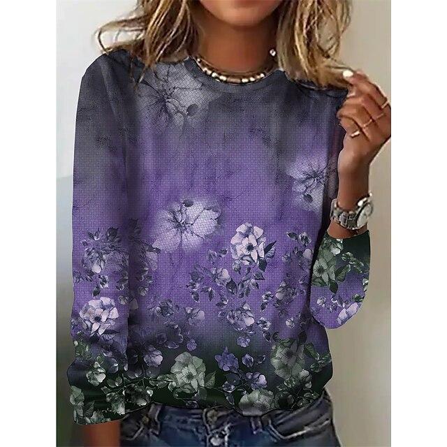 Vintage Floral Print Long Sleeved Women's T-shirts