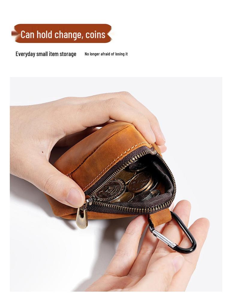 Münz- und Kopfhörertasche aus echtem Leder - Schlüsseletui im japanischen Stil mit Taillenaufhängung