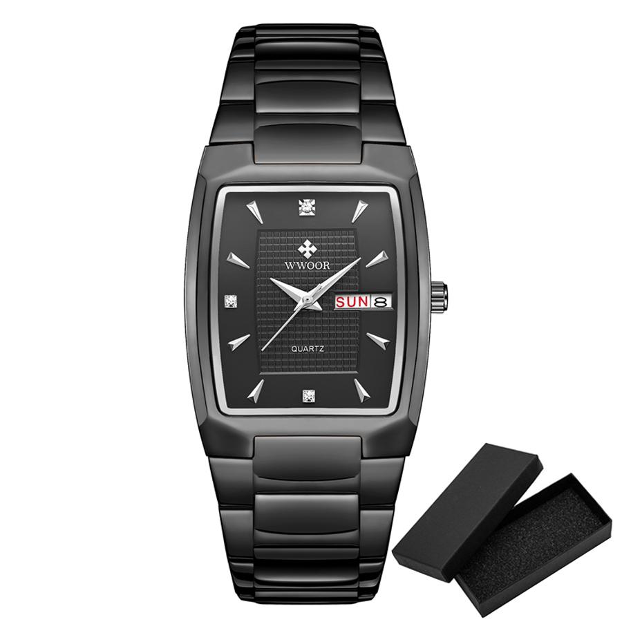 Wwoor New Square Watch Men With Automatic Week Date Luxury Stainless Steel Gold Mens Quartz Wrist Watches Relogio Masculino