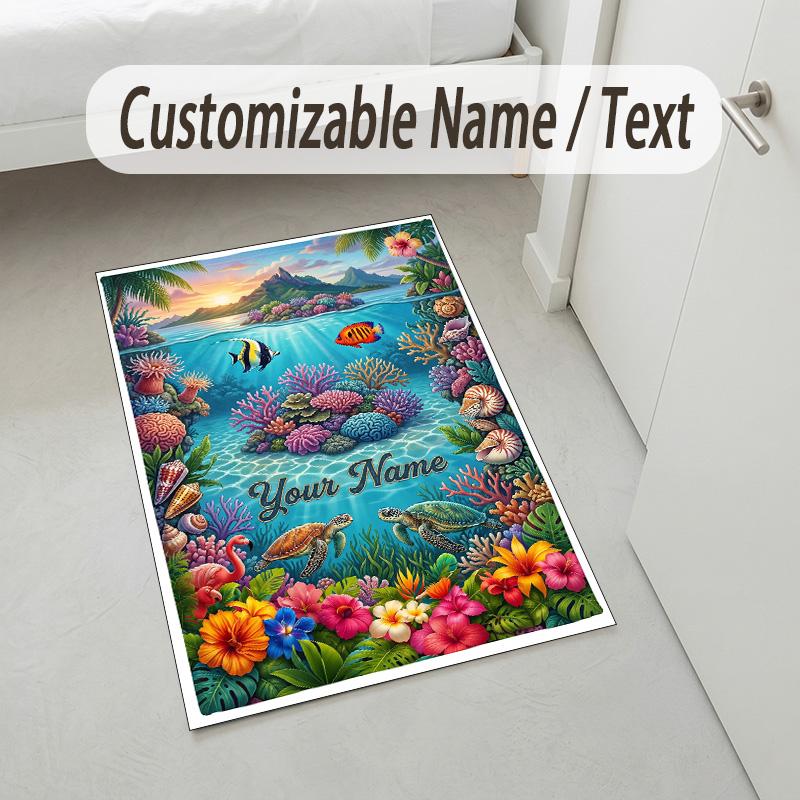 Underwater Friends Theme Soft Crystal Velvet Rug Custom Name & Text Print Non Slip Floor Rug for Bedroom Living Room