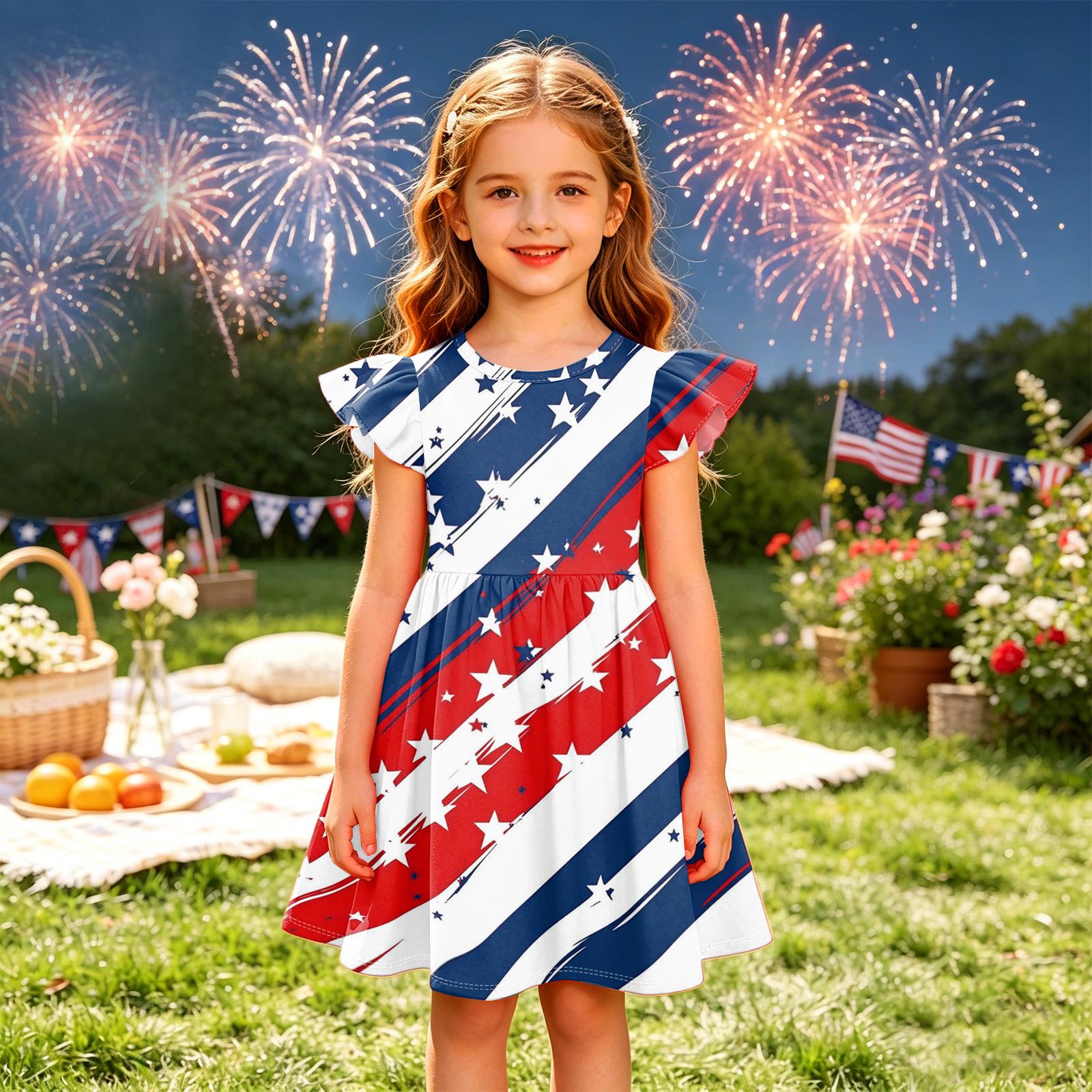 

Girls Summer Princess Dress - A-Line T-Shirt Dress Independence Day 120 Кіновар