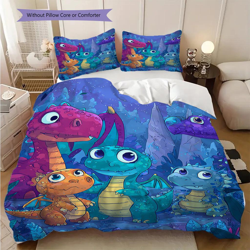 Dinosaur Pattern Bedding Quilt Set Quilt Cover Pillowcase Home Decoration Birthday Gift (1 * Duvet Cover + 2 * Pillowcase, Without Core)