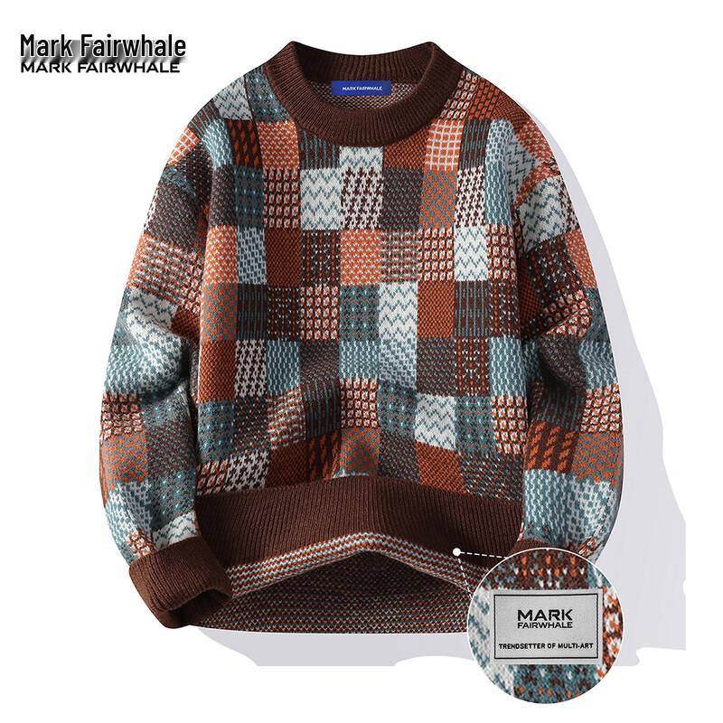 Men s Plaid Round Neck Sweater 4XL