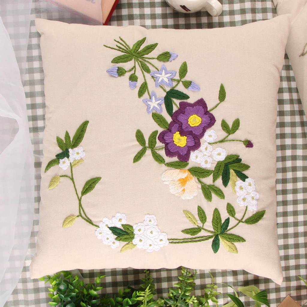 Embroidery Pillowcase Beginner Kit DIY Handmade Stamped Pillow Cover Stitch Home Living Room