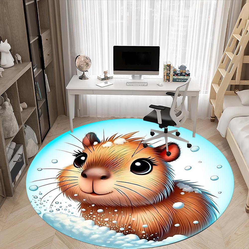 1pc Capybara Winter Hat Chair Carpet for Office Non-Slip, Machine Washable Rug for Office, Room - Holiday Decor, Machine Made Yy251016070