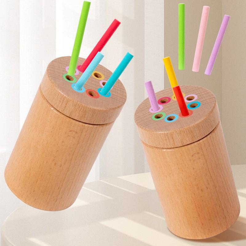 Children's Balance Wooden Stick Fine Tube Color Sorting Cup Sensory Integration Training Shape Pairing Wooden Toys