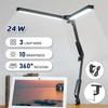 Desk Light LED 24W Stand Light Wide Table Light Stand Light Swing Arm Double Head Table Light 3 Color Lighting Stepless Dimming Architect
