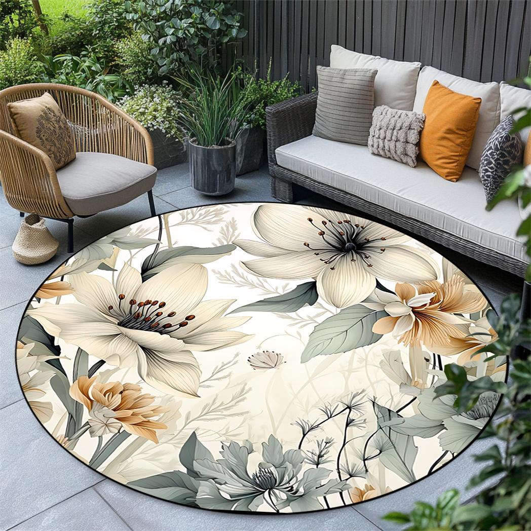 

1pc Tropical Leaf Hibiscus Flower Pattern Area Rug, Round Non-slip Washable Floor Mat for Patio/RV/Living Room/Bedroom/Balcony 80cm