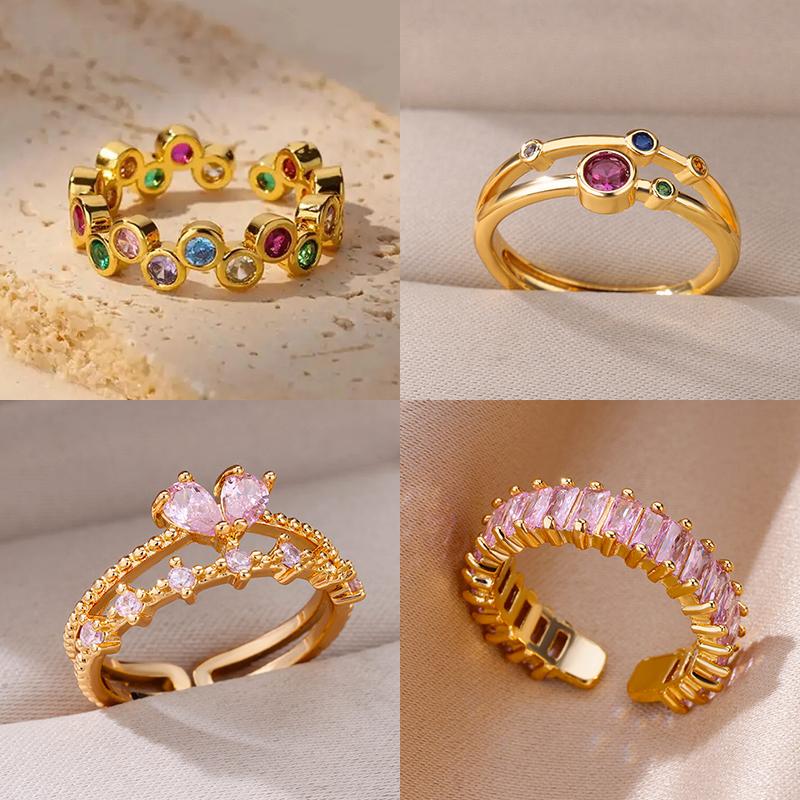 Pinky Zircon Ring for Women Stainless Steel Gold Ring Trend Couple Waterproof Aesthetic Wedding y2k Jewelry anillos