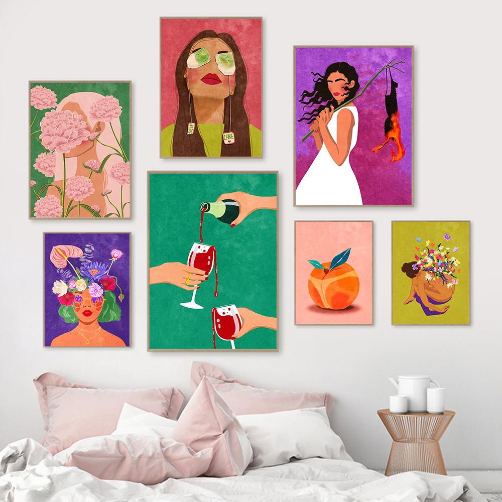 

Free Your Potential Wall Pictures No Bra Club Colorful Poster Abstract Girl Blooming Head Prints Kitchen Cheers Decor Painting 21x30cm No Framed