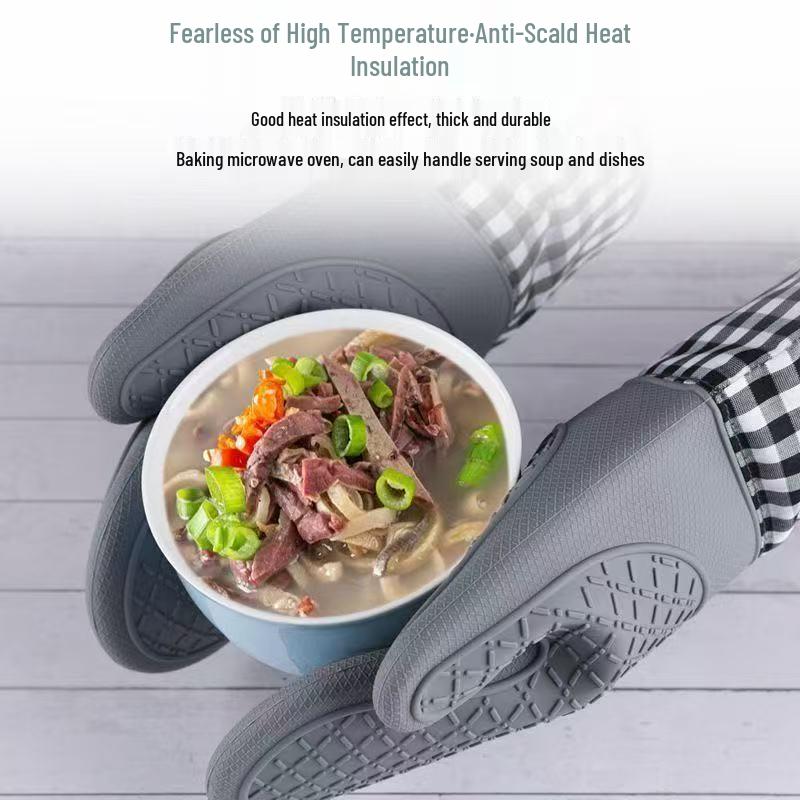 Karomuster Silikon Hitzebeständige Ofenhandschuhe - Verdickt und Verbrühschutz für Backen und Mikrowellenbenutzung.