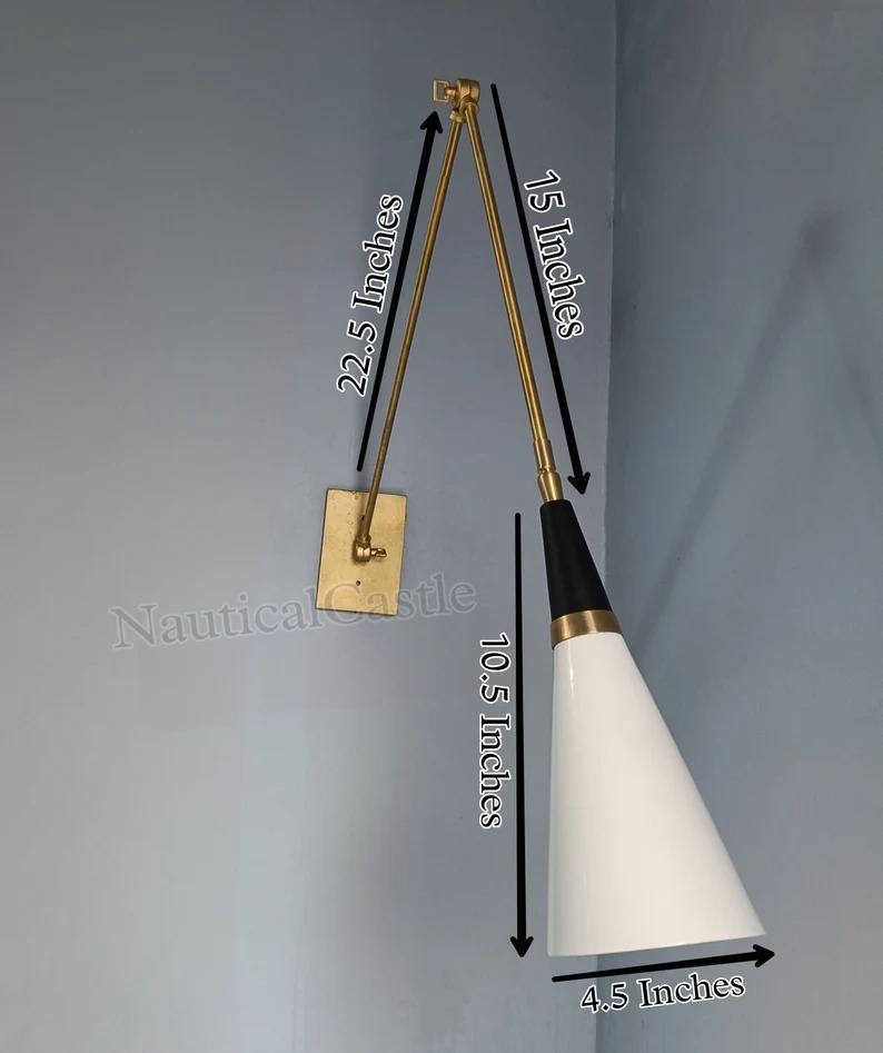 Handmade Brass Wall Lamp: Mid-Century Modern Sconce, White Shade