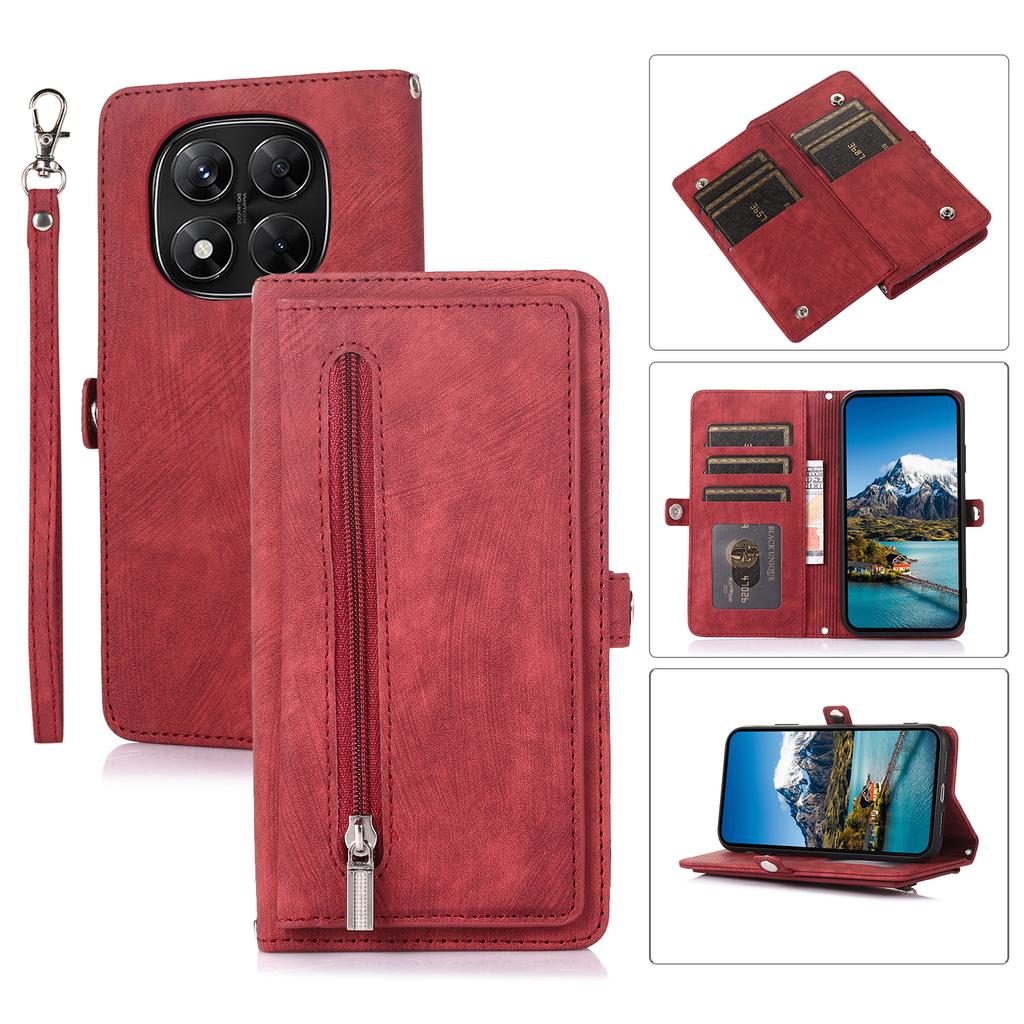 Pouzdro na telefon pro Xiaomi Redmi Note 14 Pro 5G/Note 14 Pro+ 5G/Poco X7 5G, Kapsa na zip 9 přihrádek na karty PU kožený kryt s poutkem na zápěstí