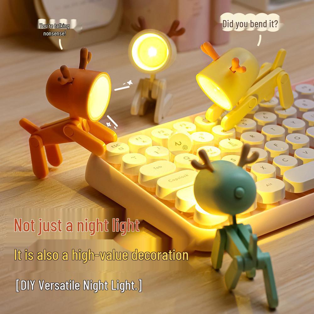 Creative LED Mini Night Light - Cartoon Pet Ears Folding Desk Lamp, Ideal Gift
