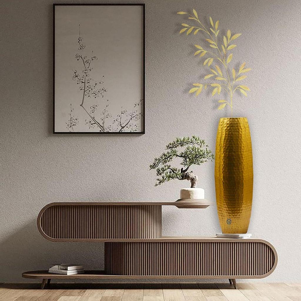 24-Inch Tall Hammered Iron Floor Vase - Handcrafted Decorative Accent for Modern Home, Living Room, Office, and Event Décor