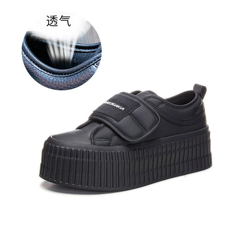 Leather Little White Shoes Women's Spring New Velcro Bread Shoes Women's Casual Muffin Shoes Thick-soled Heightening Women's Shoes