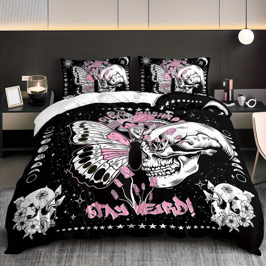 

Skeleton Butterful 3d Printed Bedding Set Halloween Gothic Style Polyester Comfortable King Queen Twin Size for Birthday Gifts cot size70x133cm2pc
