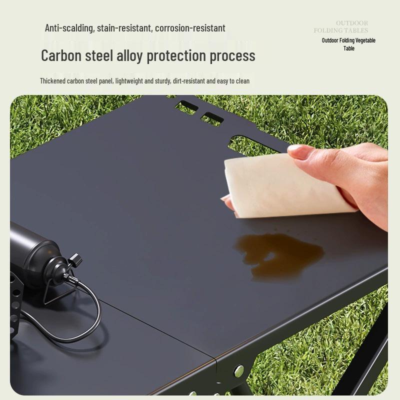 Tragbarer Klapp-Picknicktisch mit Karbonstahl und Kochgeschirr-Set