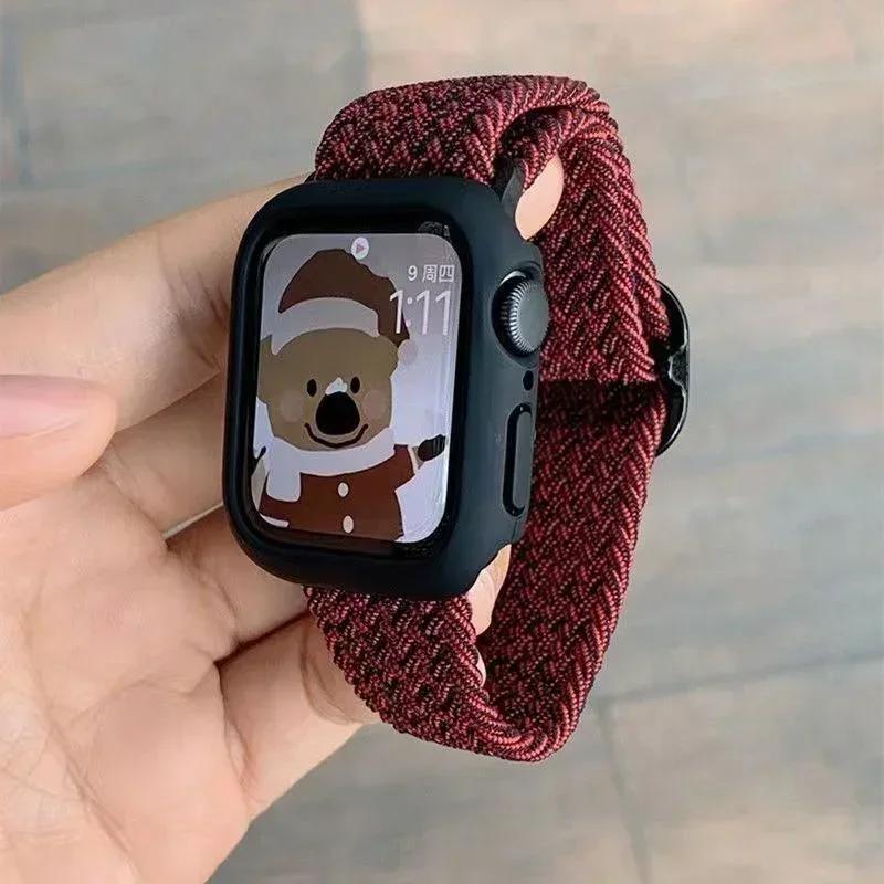

Корейский милый плетеный ремешок + Чехол Для Apple Watch Ремешок 49мм 41мм 45 44 38 42 Нейлоновый браслет Для iWatch Серии 9 8 7 6 5 4 3 SE 40 For Series 789 41mm металлик красный