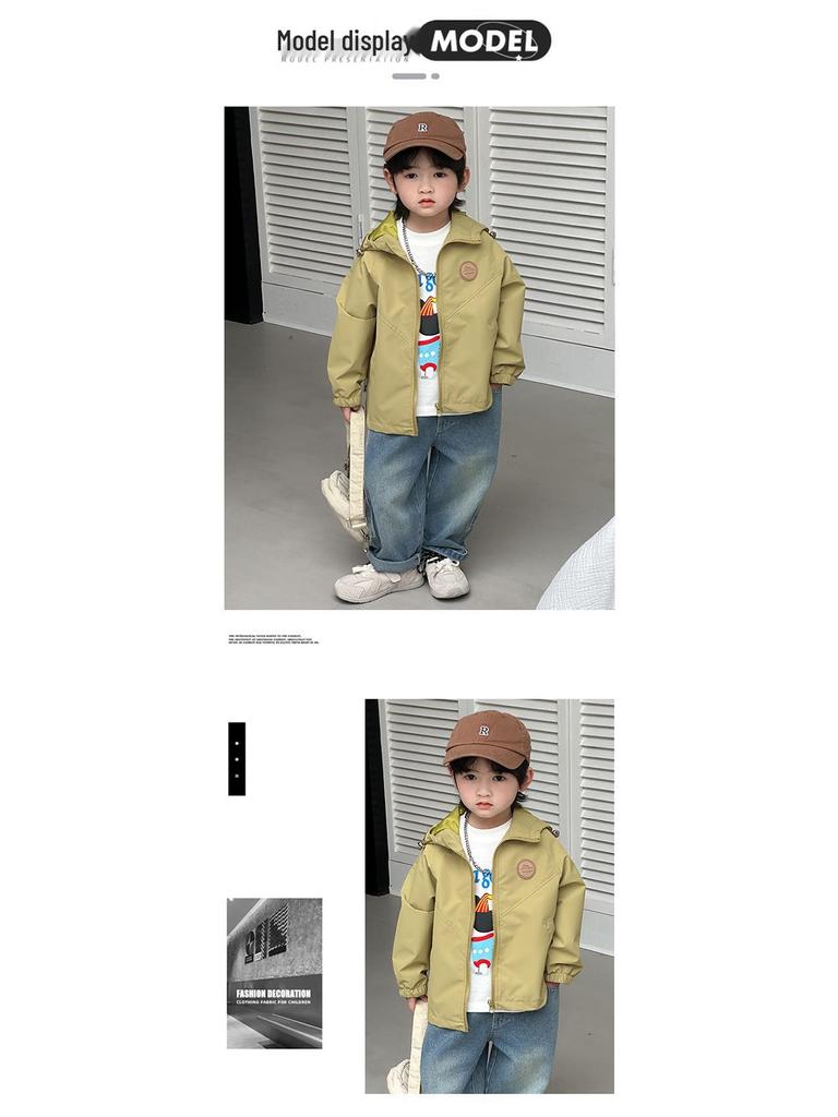 Herbst 2025 Kapuzenjacke: Trendiger Windbreaker für Jungen, kleine und mittlere Größen, lässige Oberbekleidung