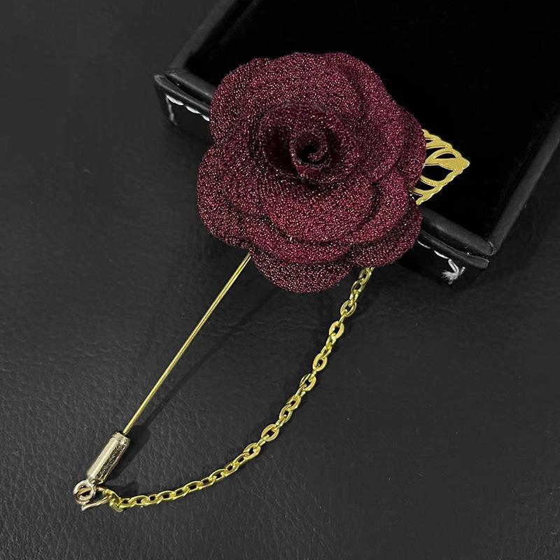 Broșă Roz Costum Bărbați: Floare din material textil coreean cu ac de lanț accesoriu