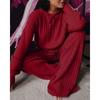 IHUASU Women's Autumn Solid-color Long-sleeved Loose Striped Hooded Casual Suit