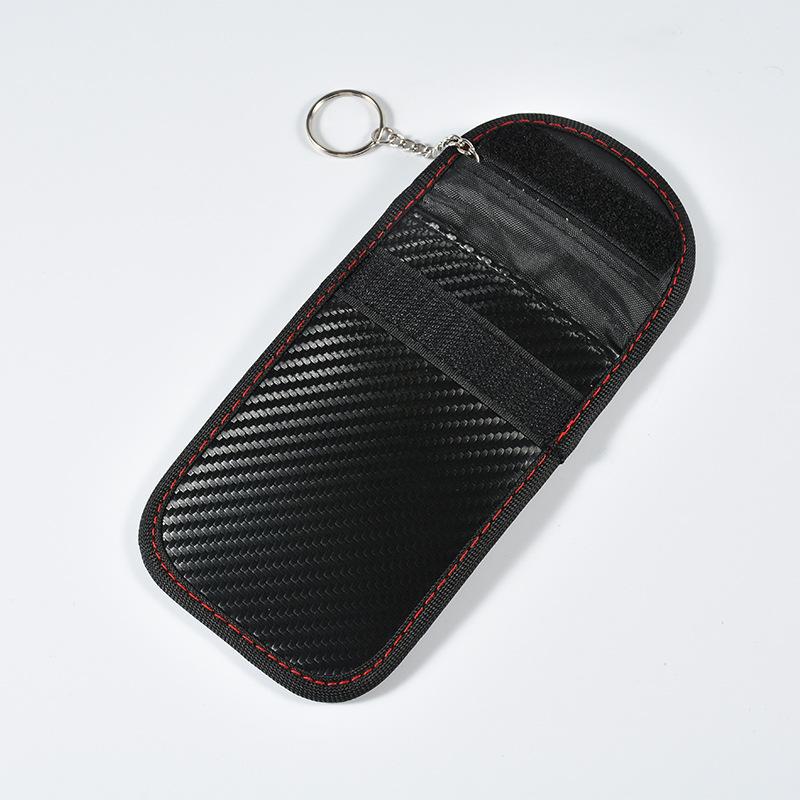 Carbon Fiber Leather RFID Car Key Signals Blocker Case With Key Hook Keyless Car Theft Pouch Faraday Car Key Bag