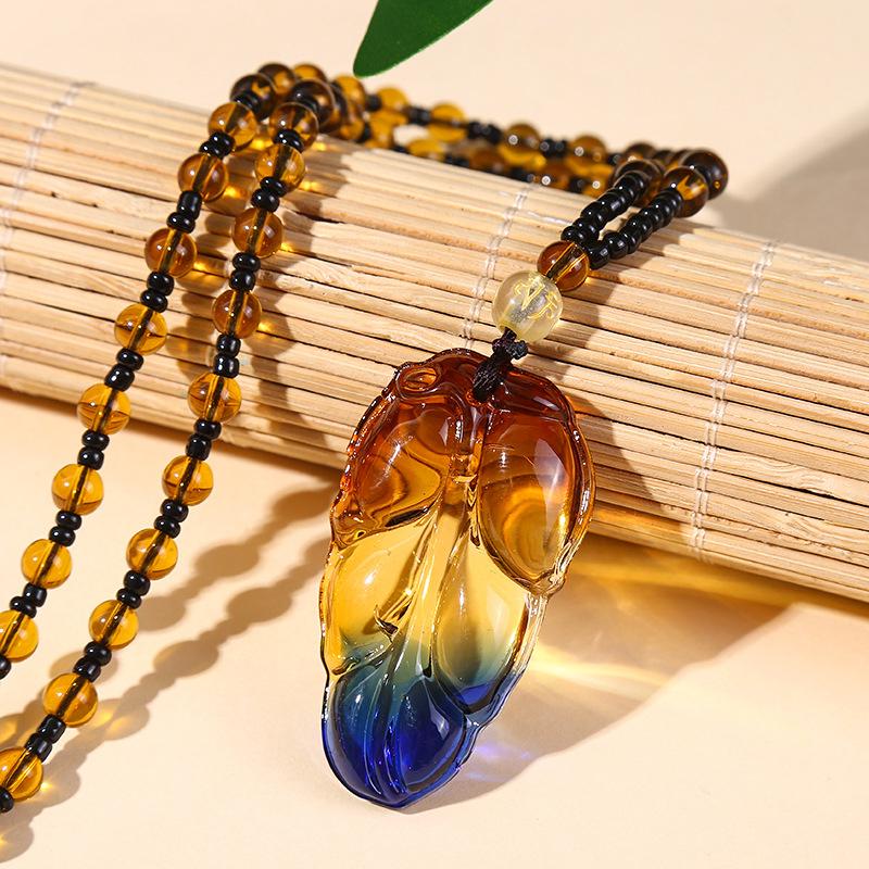 Imitation Glass Pendant Chinese Style Versatile Necklace Crystal Sweater Chain