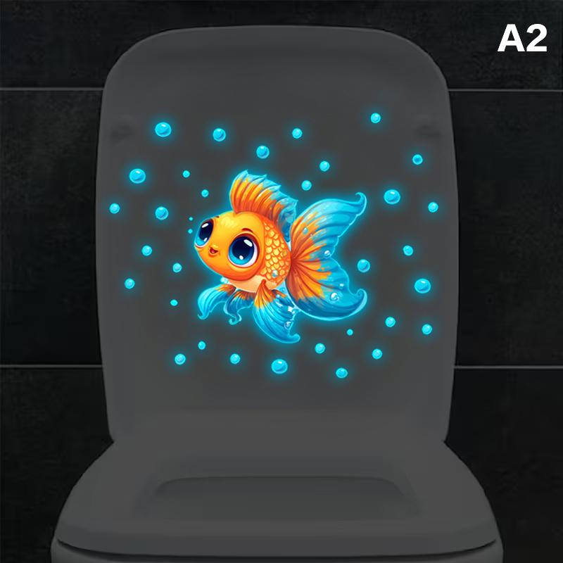 Glow-In-The-Dark Goldfish Bubble Toilet Sticker Creative Self-Adhesive Removable Bathroom Decoration Wall Windows Car Stickers