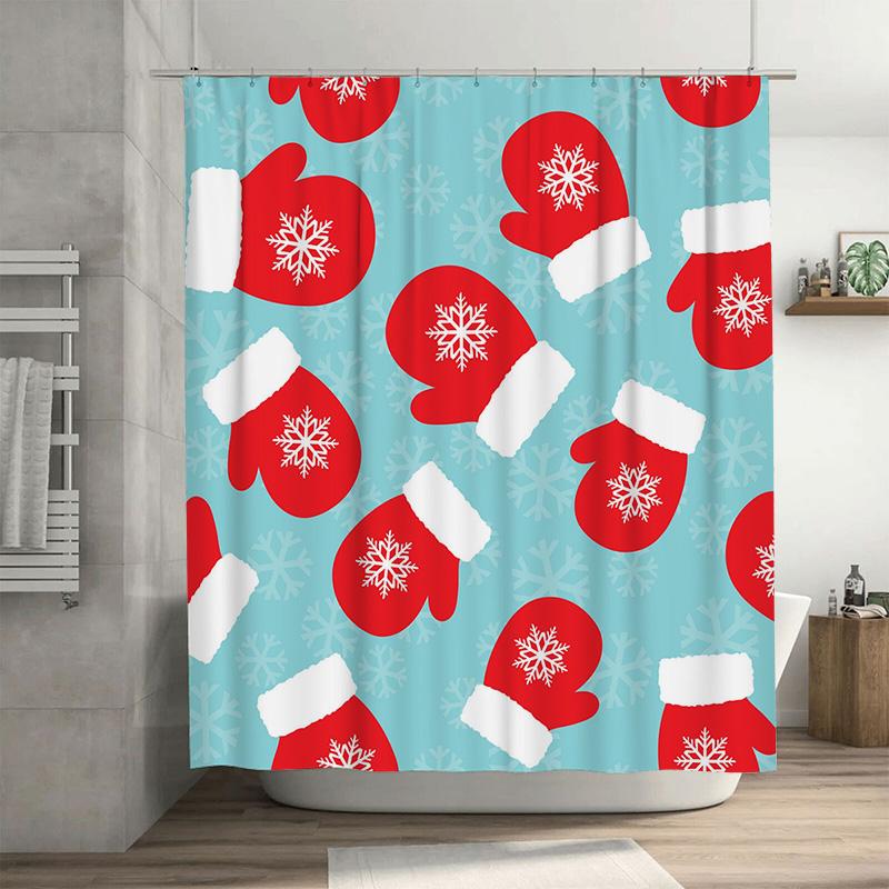 

Tu Festive Christmas Shower Curtain Red Santa Hat Holiday Bathroom Decor Waterproof Fabric Xmas Party Supplies Home Decoration G W60H190(CM)-1 Pcs