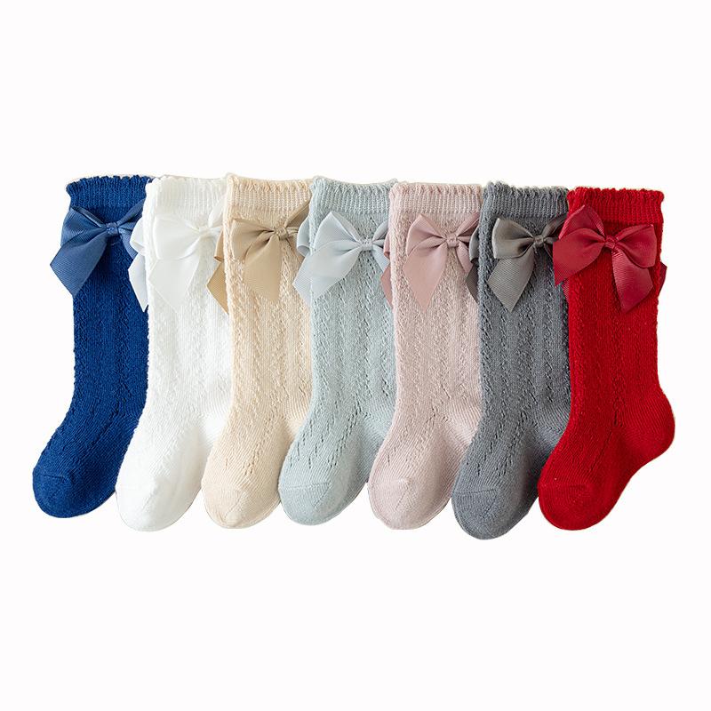 Baby Girl Knee High Socks with Bows Spring Summer Soft Cotton Ruffle Long Stockings Smooth Sole Infant Toddler Uniform Socks