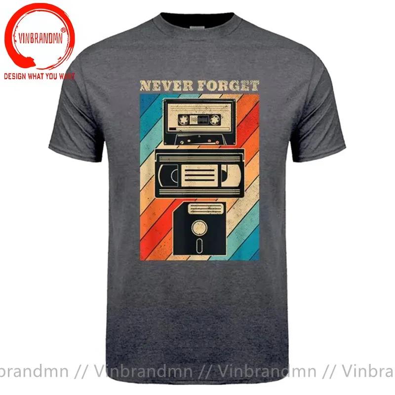 Novelty Funny Tops Never Forget Sarcastic Graphic Music T Shirt Vintage Floppy Disk Vhs Tape 90s 80s Cassette Tshirt Streetwear