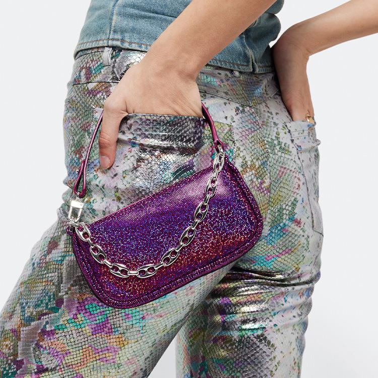 By Far Rachel 18 Zipper Closure Goat Leather Mini Handbag Women handbags Metallic-Purple 23CRMIRAFCHDDLSMA