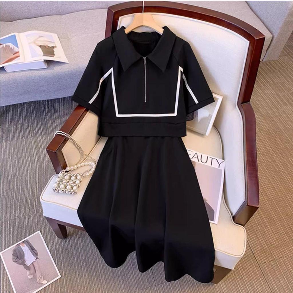 Plus Size Stylish Two-Piece Look Polo Dress - Summer Casual Short Sleeve Slimming Skirt