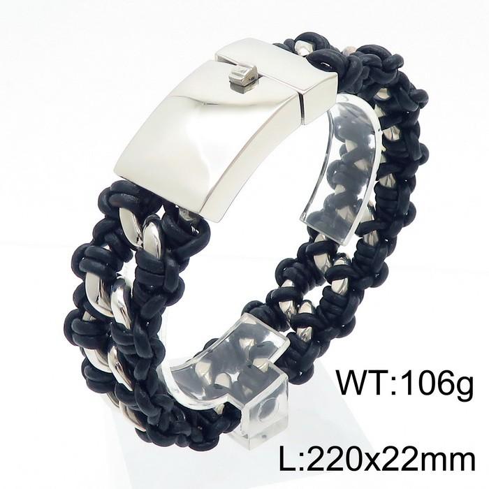 KALEN Punk Fine Jewelry Fashion Bracelets Men Stainless Steel Micro Fiber Leather Skull Links Bracelet Bangle 21.5cm&Punk