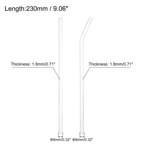 uxcell Reusable Glass Straws for Frozen Sparkling Tea, Includes 2 Cleaning Brushes, 230x8mm, Pack of 4