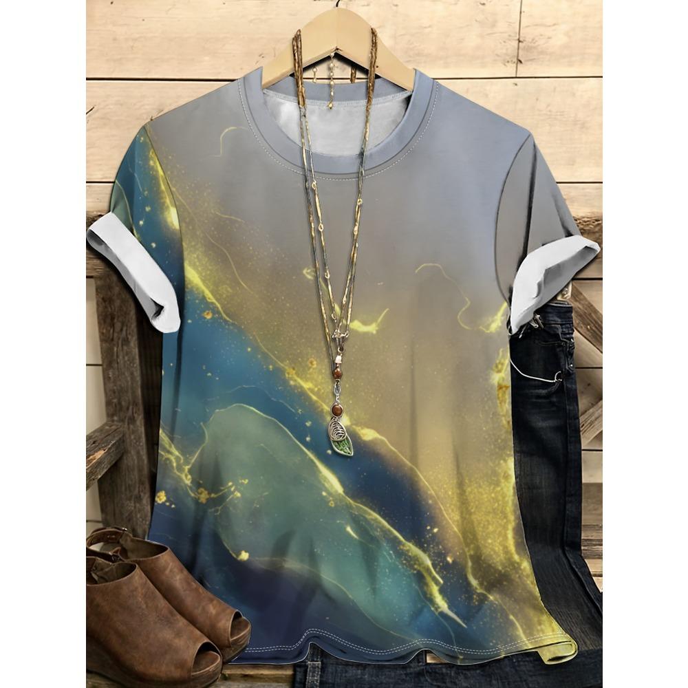 Colorful Landscape and Flower Pattern 3D Digital Printing Women's Trendy Round Neck Short Sleeve T-shirt