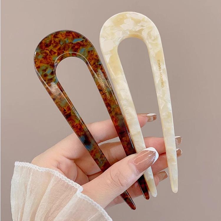 U-Shaped Hair Fork Fashion Tortoiseshell Acetate Hairpin Women Geometric Headwear Hair Sticks Girls New Hair Clips Accessories