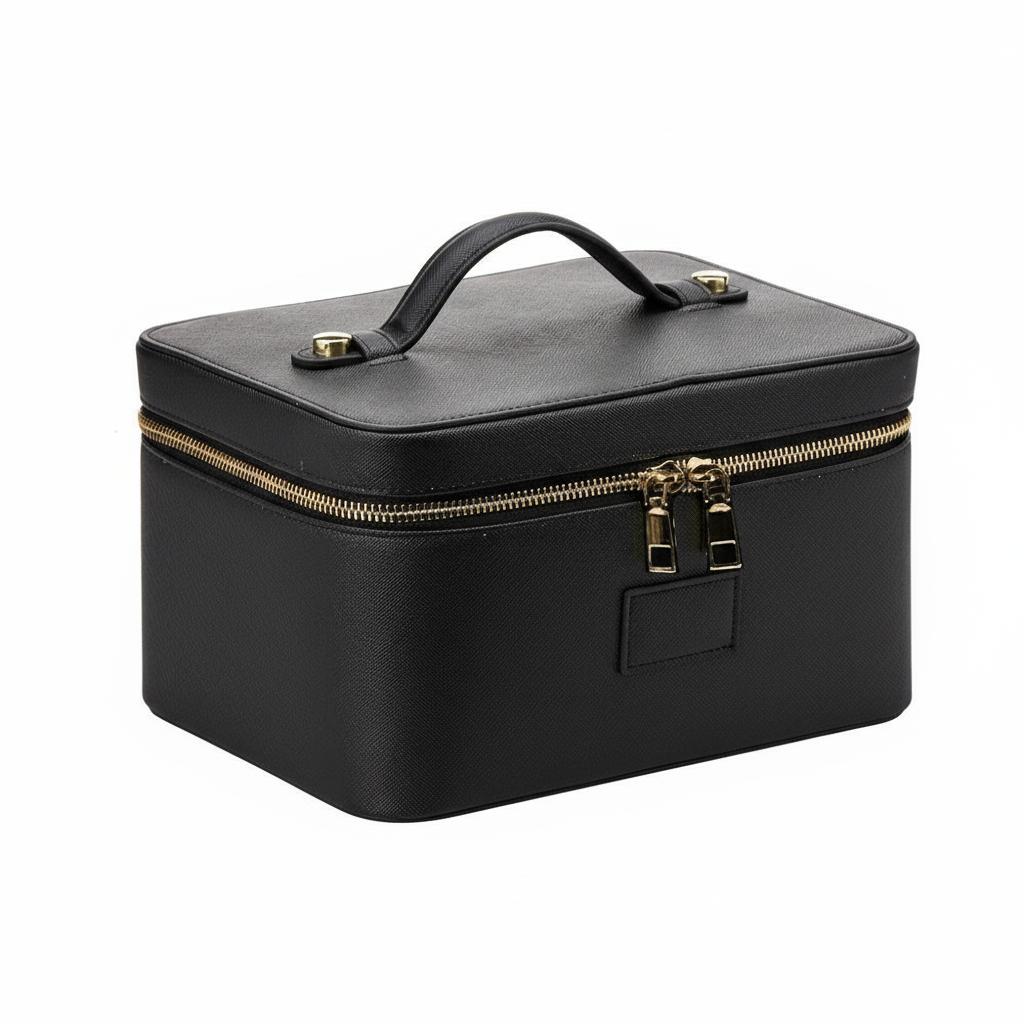 Fashionable PU Leather Makeup Bag Large Capacity Square Shape Camera Storage Bag Waterproof Removable Divider Clutch Bag Travel