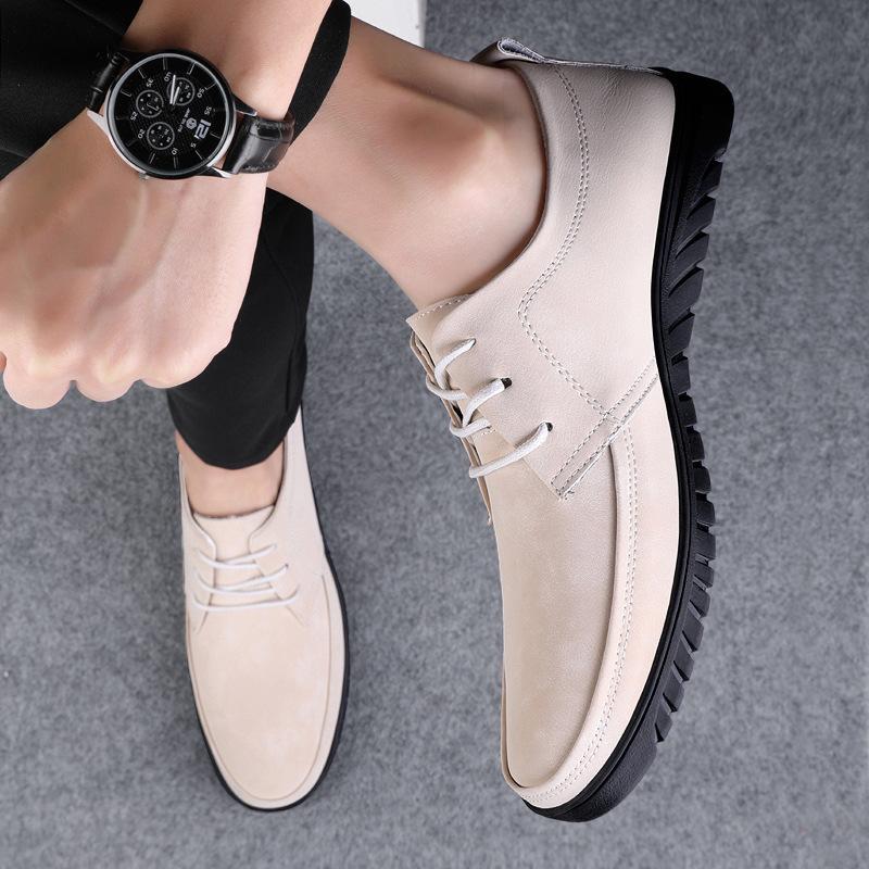 

Men s shoes 2025 summer new men s soft and comfortable lace-up business casual shoes solid color versatile wear-resistant leather shoes tide 46 бежевий