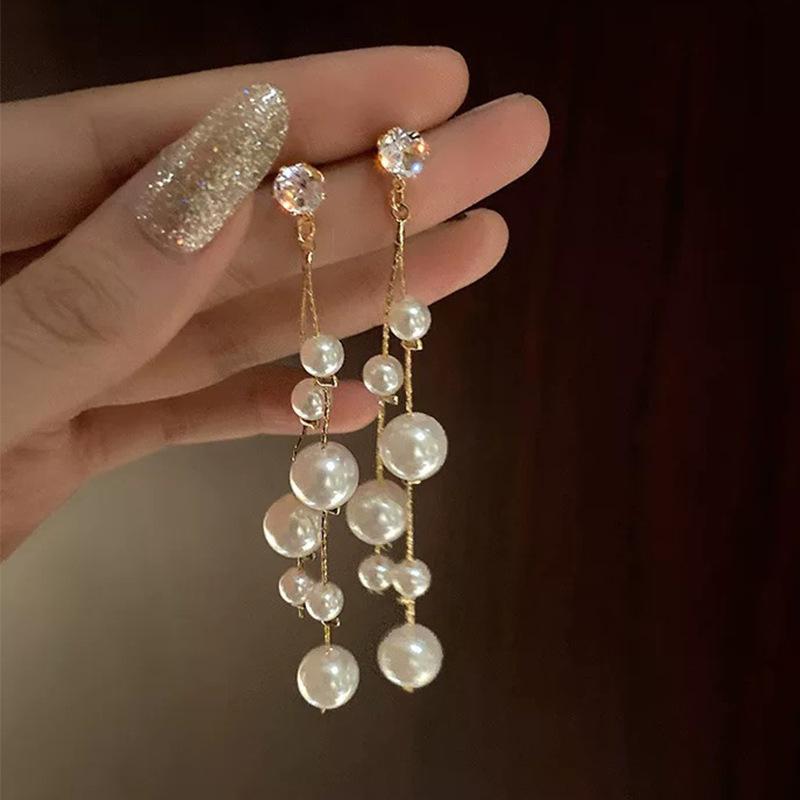 French Retro Pearl  Bow Tassel Dangle Earrings For Women  Elegant Tassel Jewelry Party Gifts