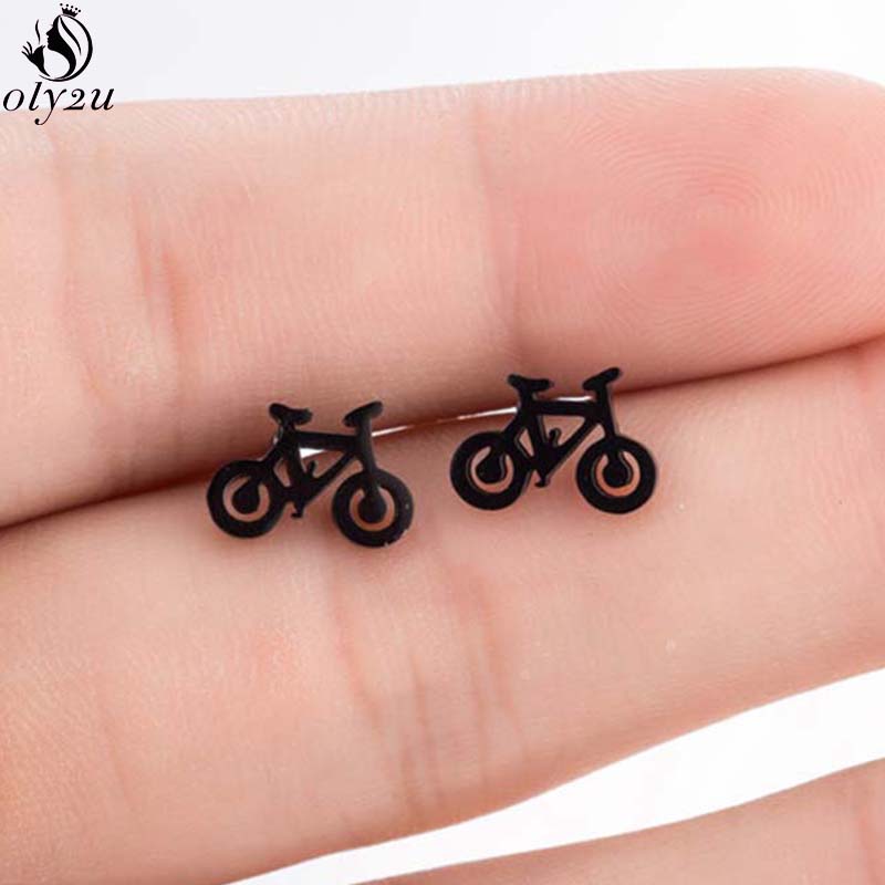 Mini Stainless Steel Geometric Earrings Black for Women Men Heart Triangle Leaf Volleyball Ear Studs Punk Piercing Pendientes