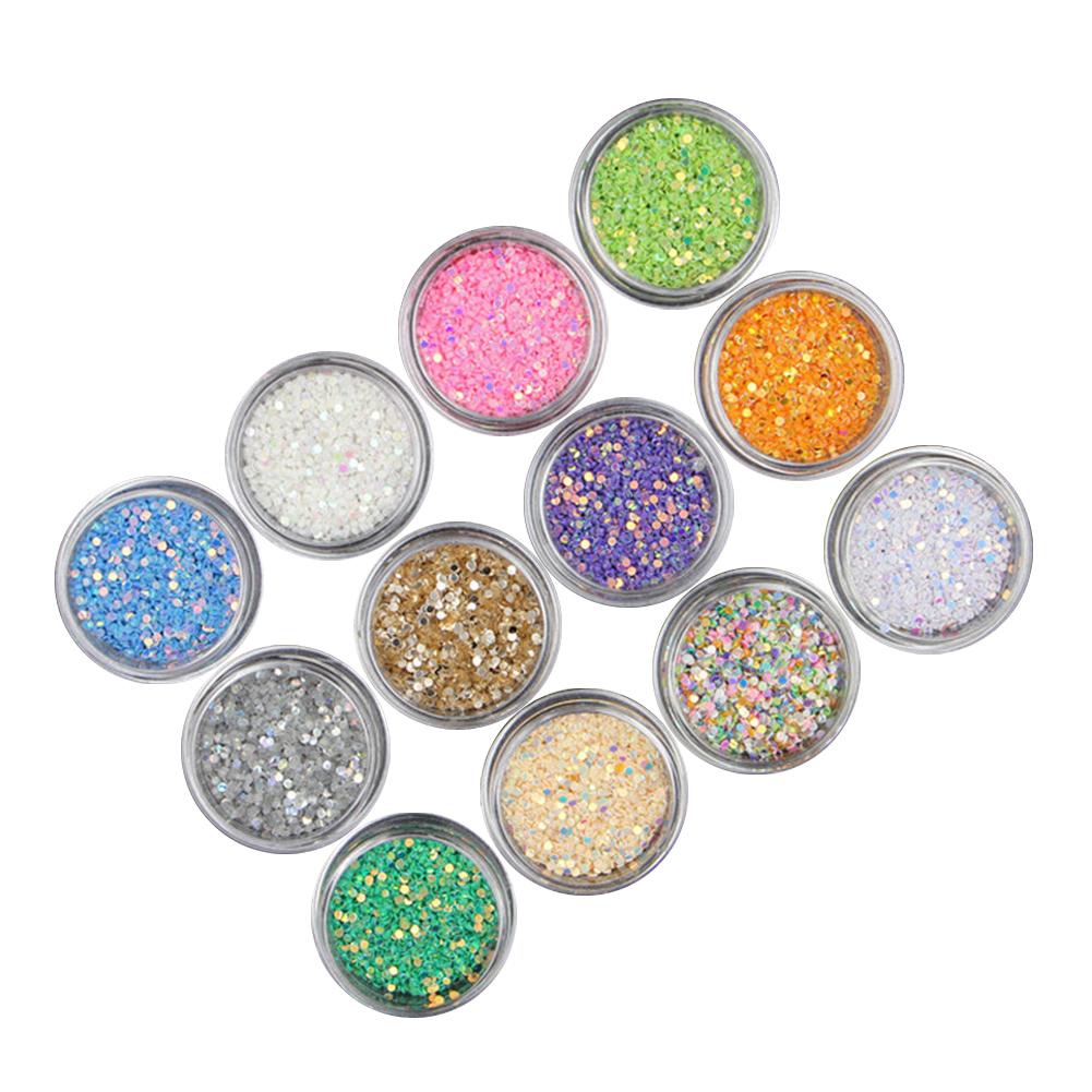 12 Couleurs Paillettes Forme Ronde Mélange de Couleurs Décoration DIY Autocollants pour Nail Art Paillettes white
