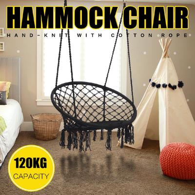 Schwarze Runde Hängemattenschaukel Hängesessel Outdoor Indoor Möbel für Garten Wohnheim Erwachsener Bequemer Sessel Hängemattenbett Tragfähigkeit 100kg