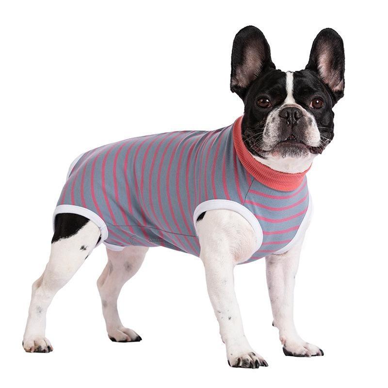 Dog Clothes, Thin Belly Protection Vest, Belly Anti-cool Free Striped Shirt, Back Buttons, Female Dog Sterilization and Weaning
