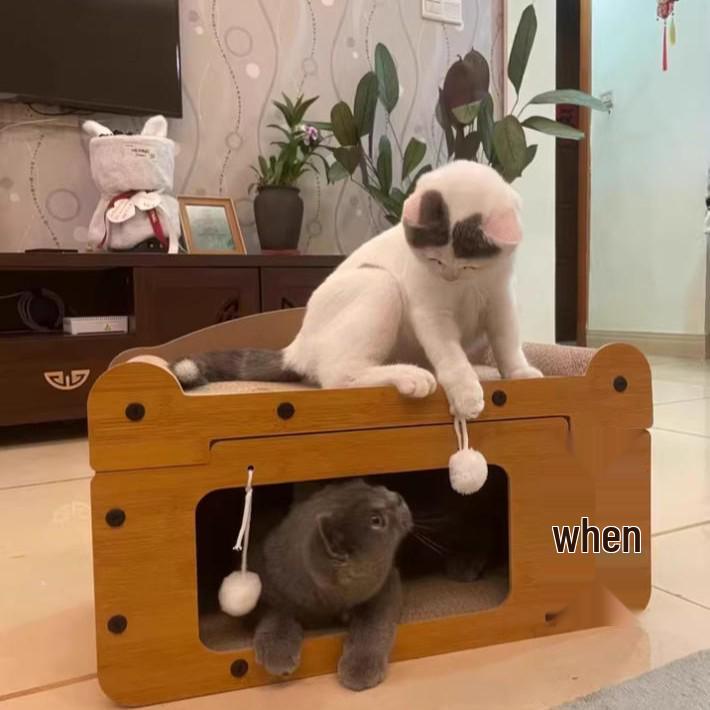 Four Seasons Universal Wear-Resistant Cat Tree: Lint-Free Cat Bed, Scratch Board, and Toy House.