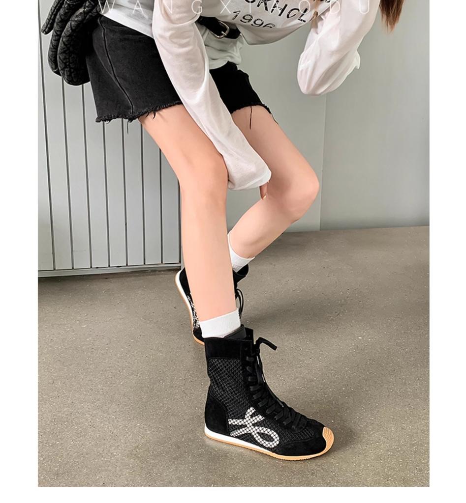 Wang Xiaodu has the same inner height-increasing boxing shoes for women's new versatile fashion casual breathable sports shoes high-top German tra